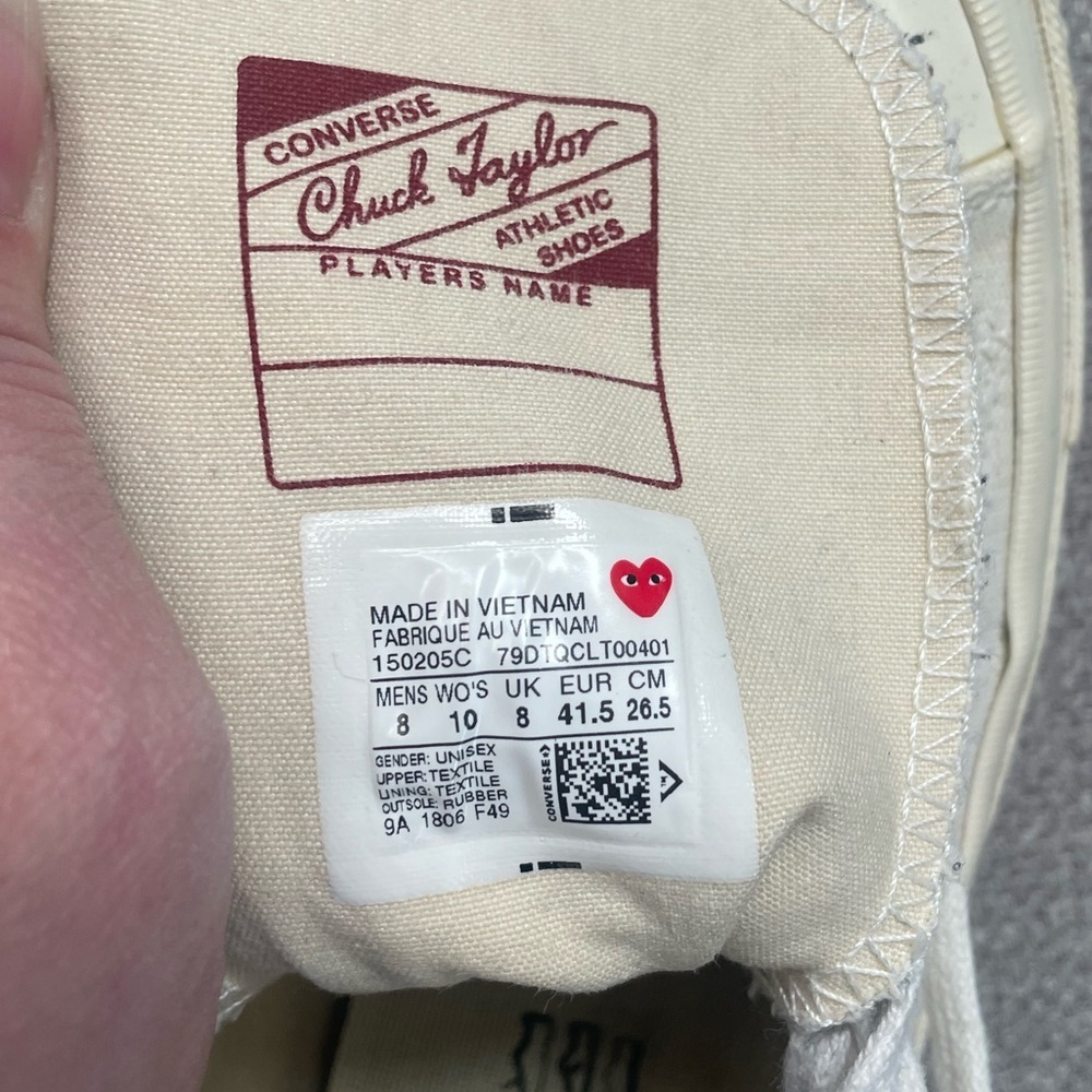 Comme Des Garçons Play x Converse -× Converse Chuck 70 "White" sneakers size 10 - Picture 8 of 8